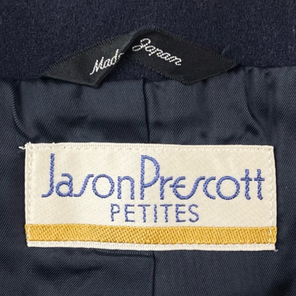 (VTG) JASON PRESCOTT • Petites Navy Blue Structured Pure Wool Blazer Jacket - Picture 12 of 13